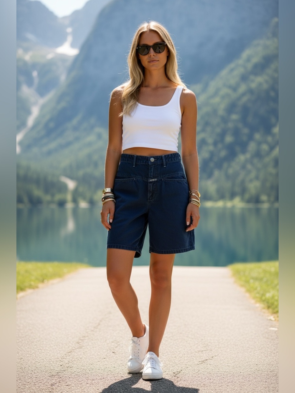 Vtg 90s Y2K Womens MARITHE FRANCOIS GIRBAUD Navy Blue Denim Jean Shorts 7/8 Med